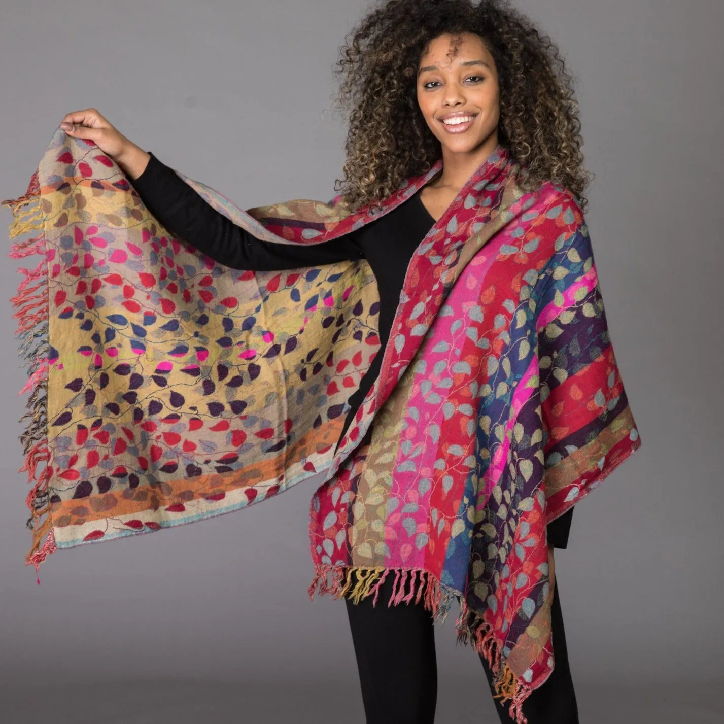 Merino Wool Shawl Multi Leaves