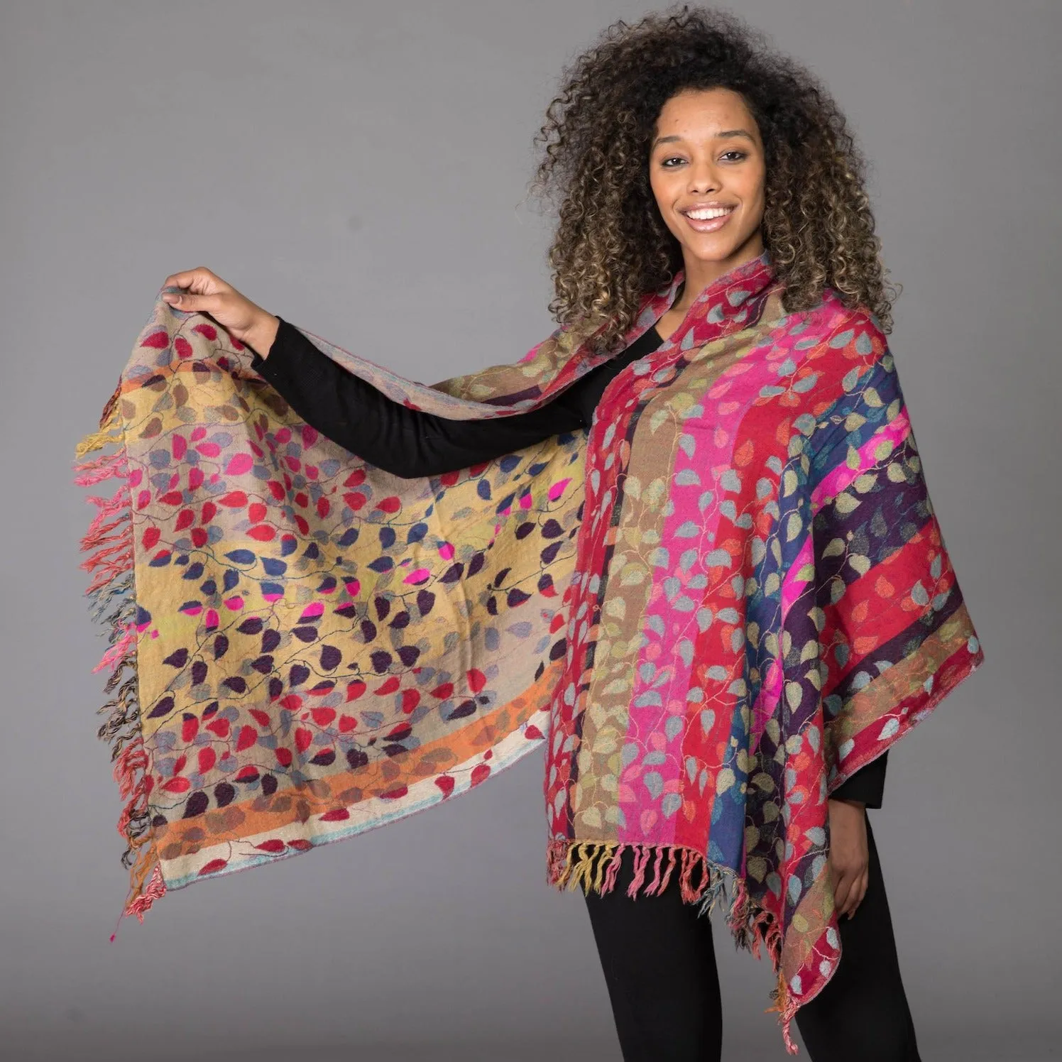 Merino Wool Shawl Multi Leaves