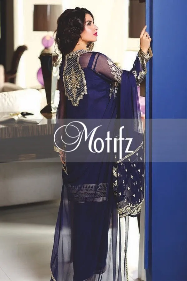 Motifz Embroidered Crinkle Chiffon Collection '16 – Navy Blue 1270