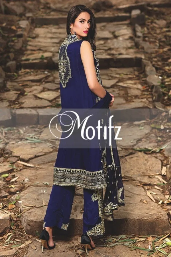Motifz Embroidered Crinkle Chiffon Collection '16 – Navy Blue 1270