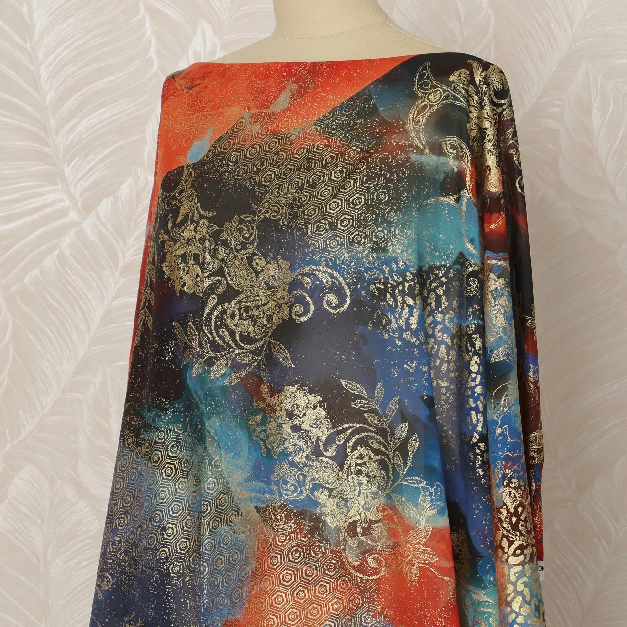 Multicolor Somali Pure Italian Cotton Voile Dirac Fabric with Golden Foil, 3.5 Meters, 140 cm Width-D20704