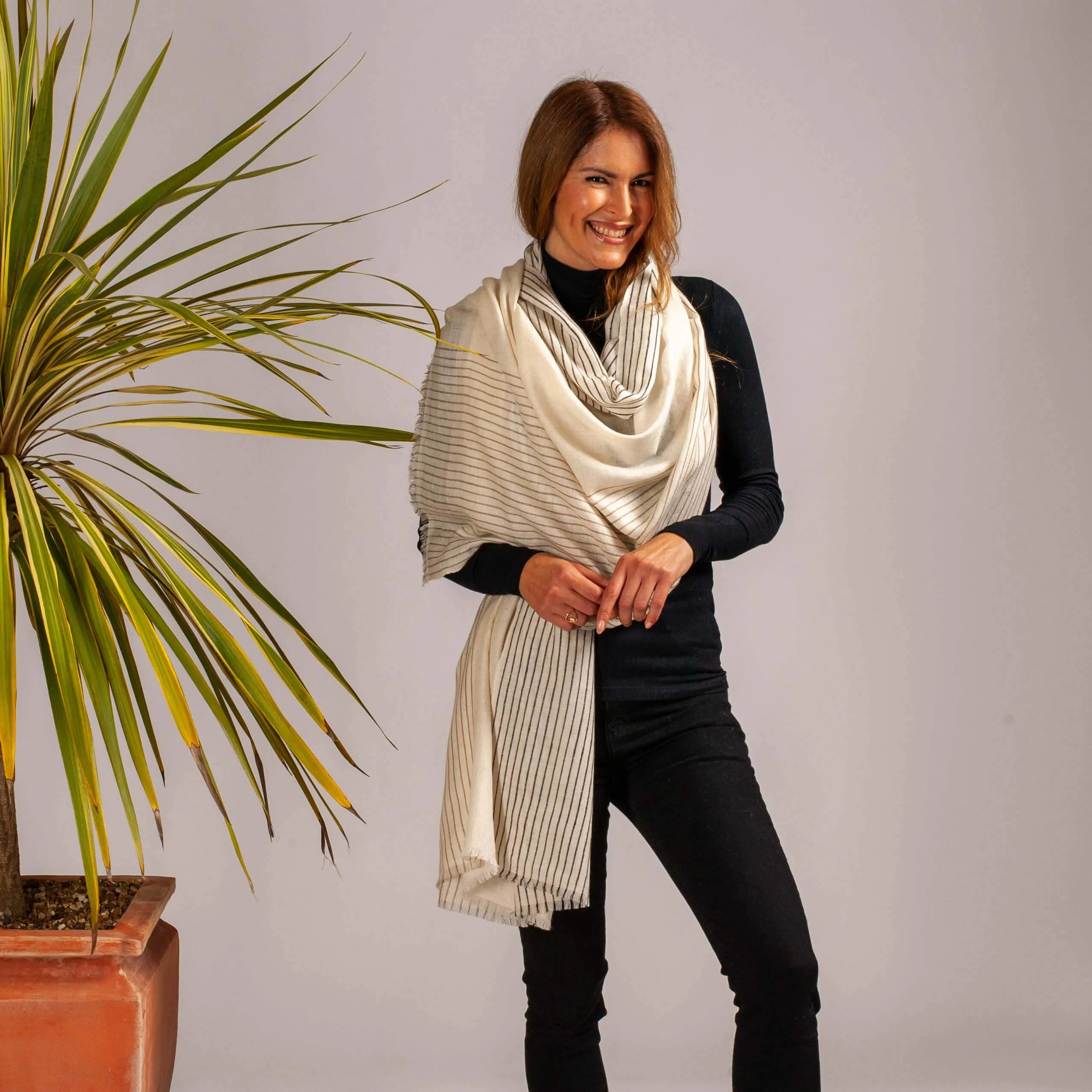 Narrow Striped Cashmere Shawl
