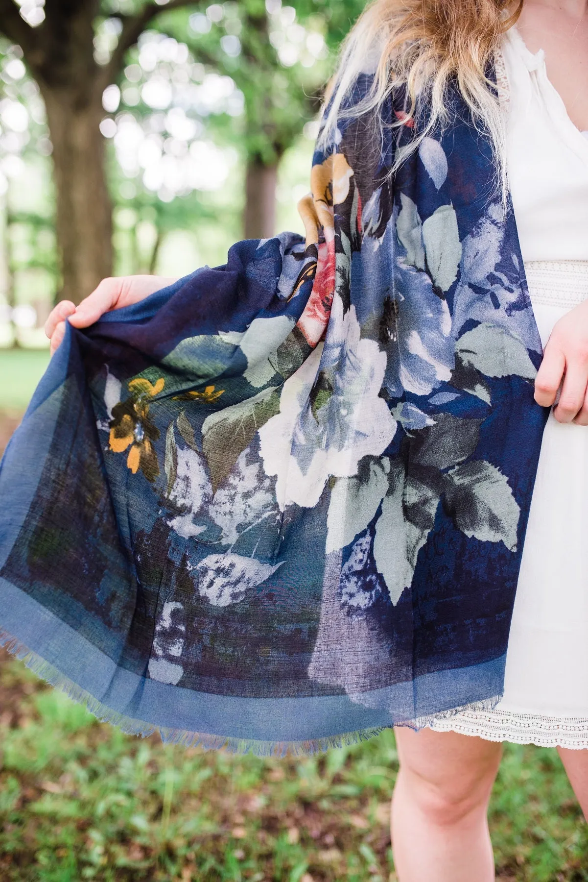 Navy Denim Rose Scarf
