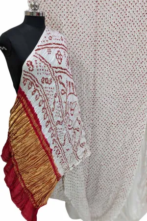 Off White Bandhani Pure Gajji Silk Saree