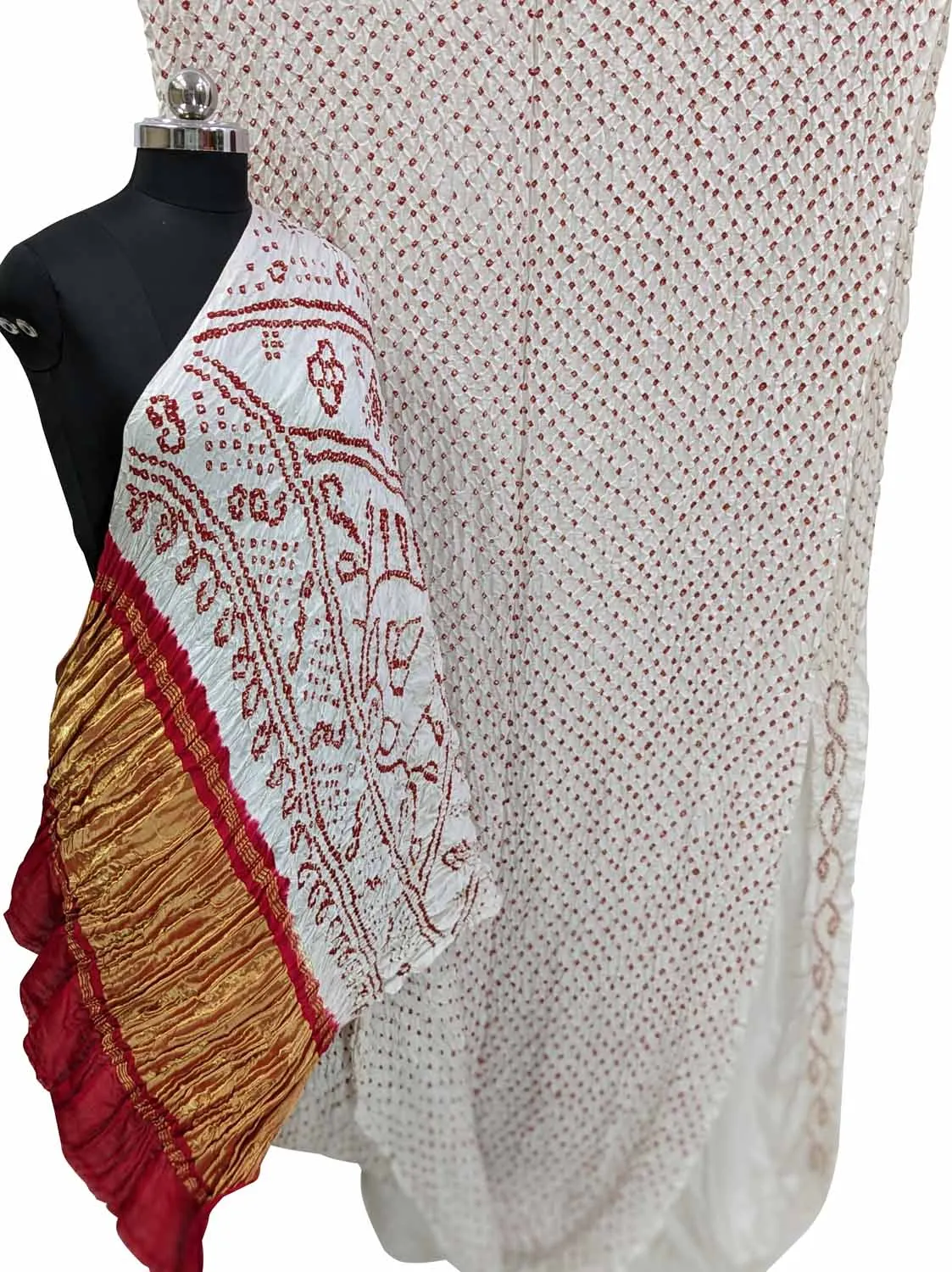 Off White Bandhani Pure Gajji Silk Saree