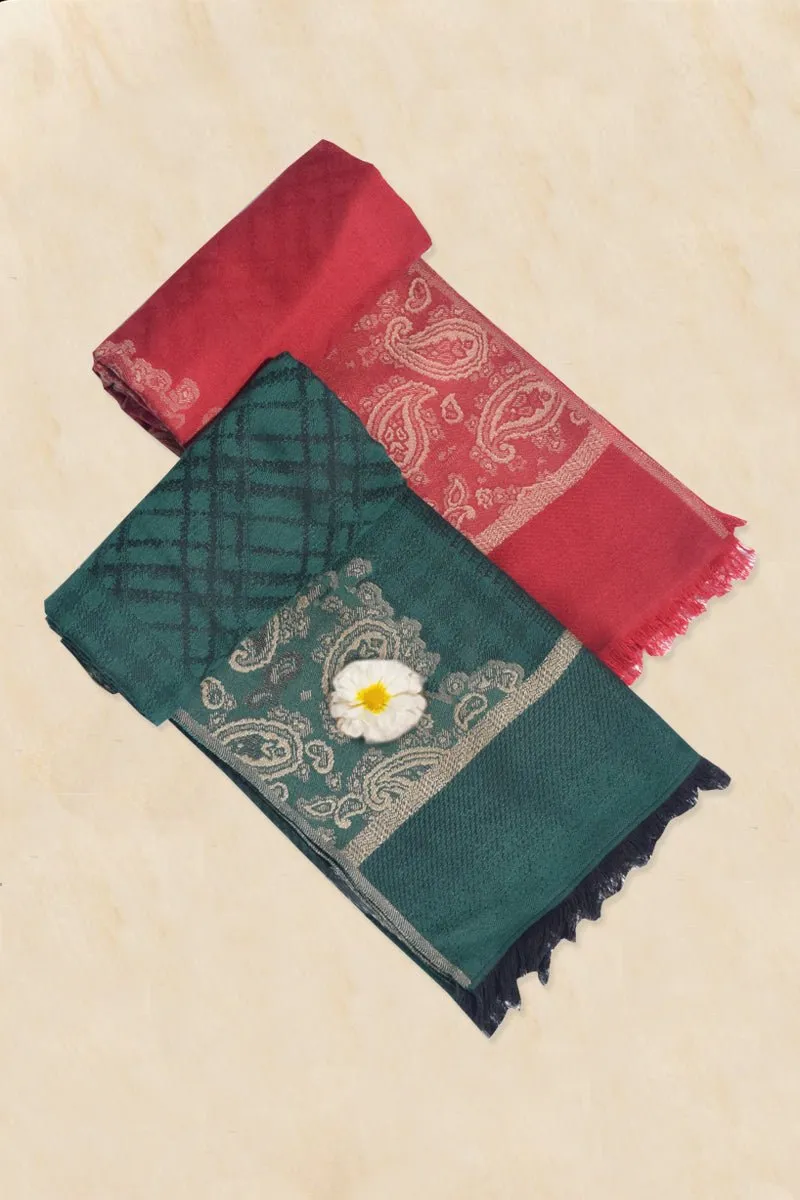 Pashmina Woven Jacquard Shawl Available In Green and Red