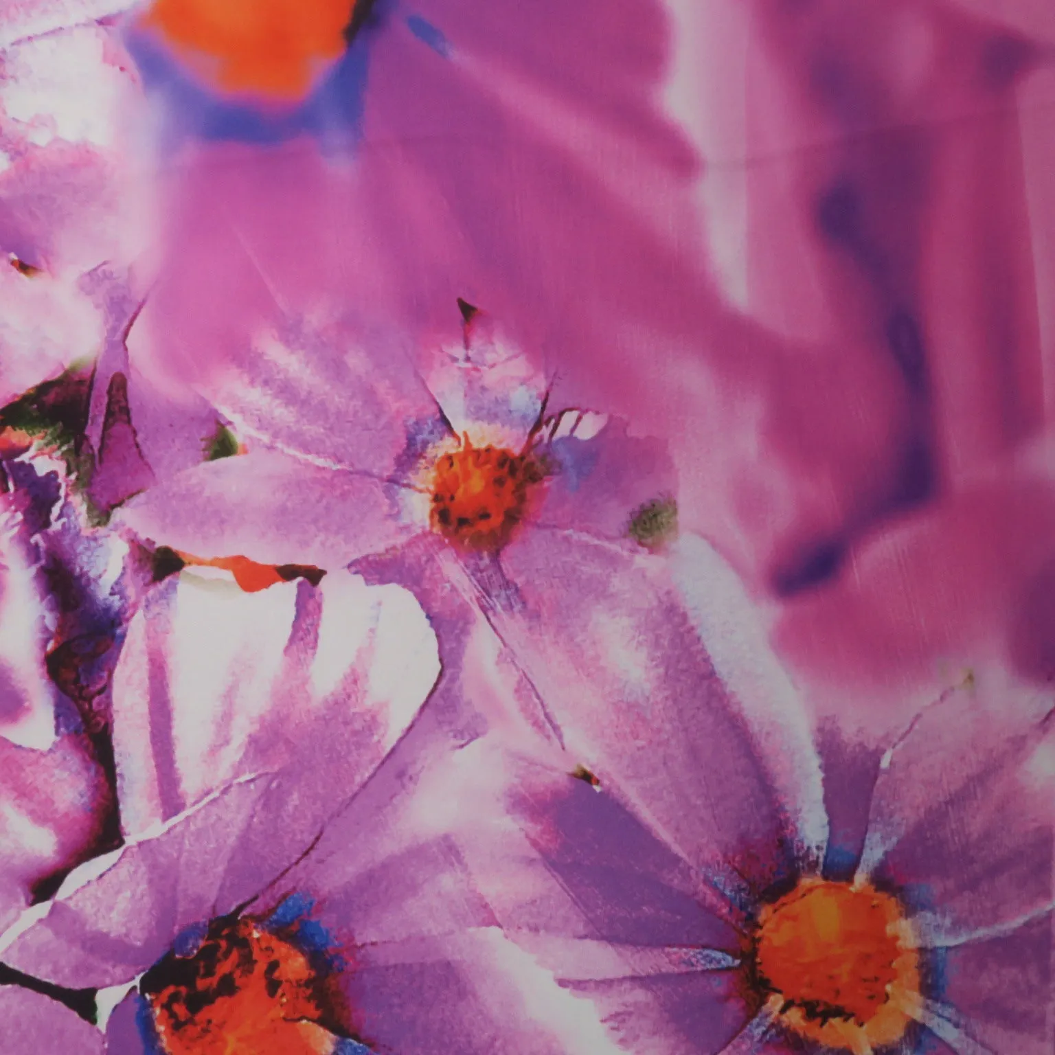 Pink and Orange Floral on Pink Background Printed Polyester Mikado Fabric