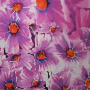 Pink and Orange Floral on Pink Background Printed Polyester Mikado Fabric