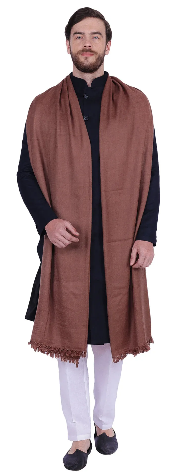 Prayer Shawl Wrap Men Women Pure Wool India Winter Clothing (Brown)