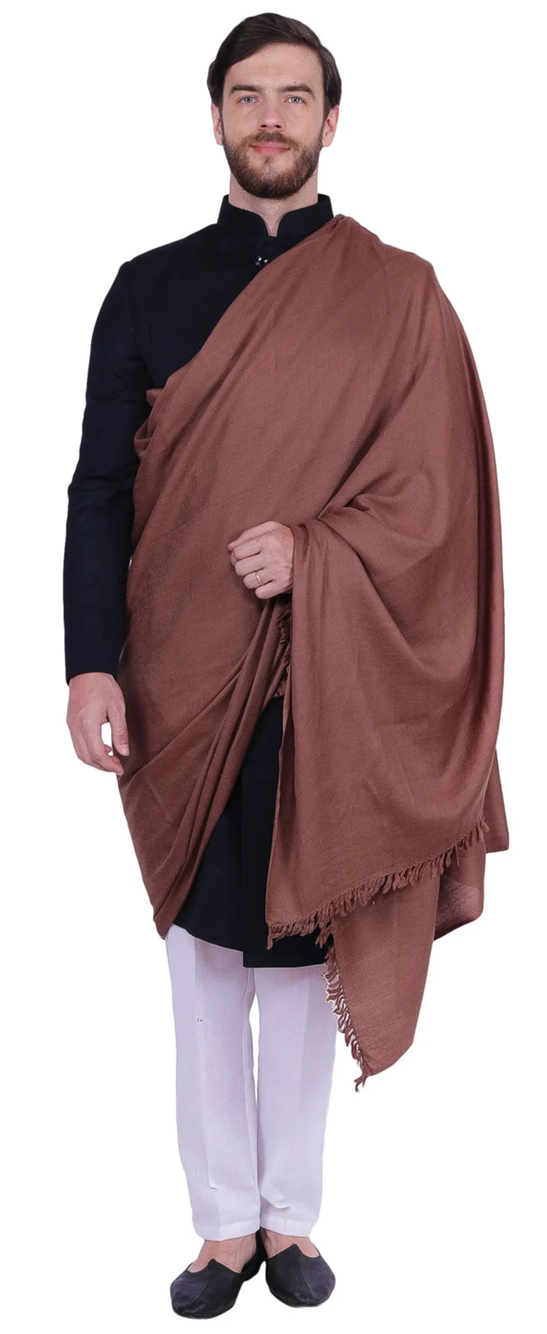 Prayer Shawl Wrap Men Women Pure Wool India Winter Clothing (Brown)