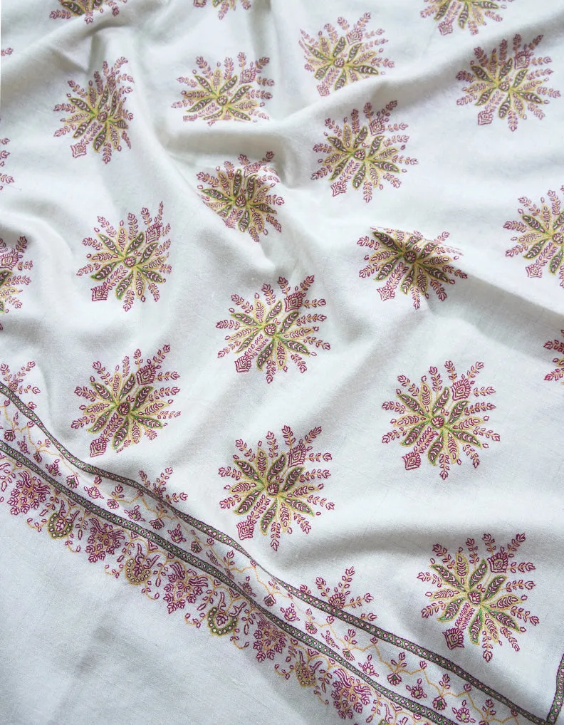 pure white booti embroidery pashmina shawl 8778