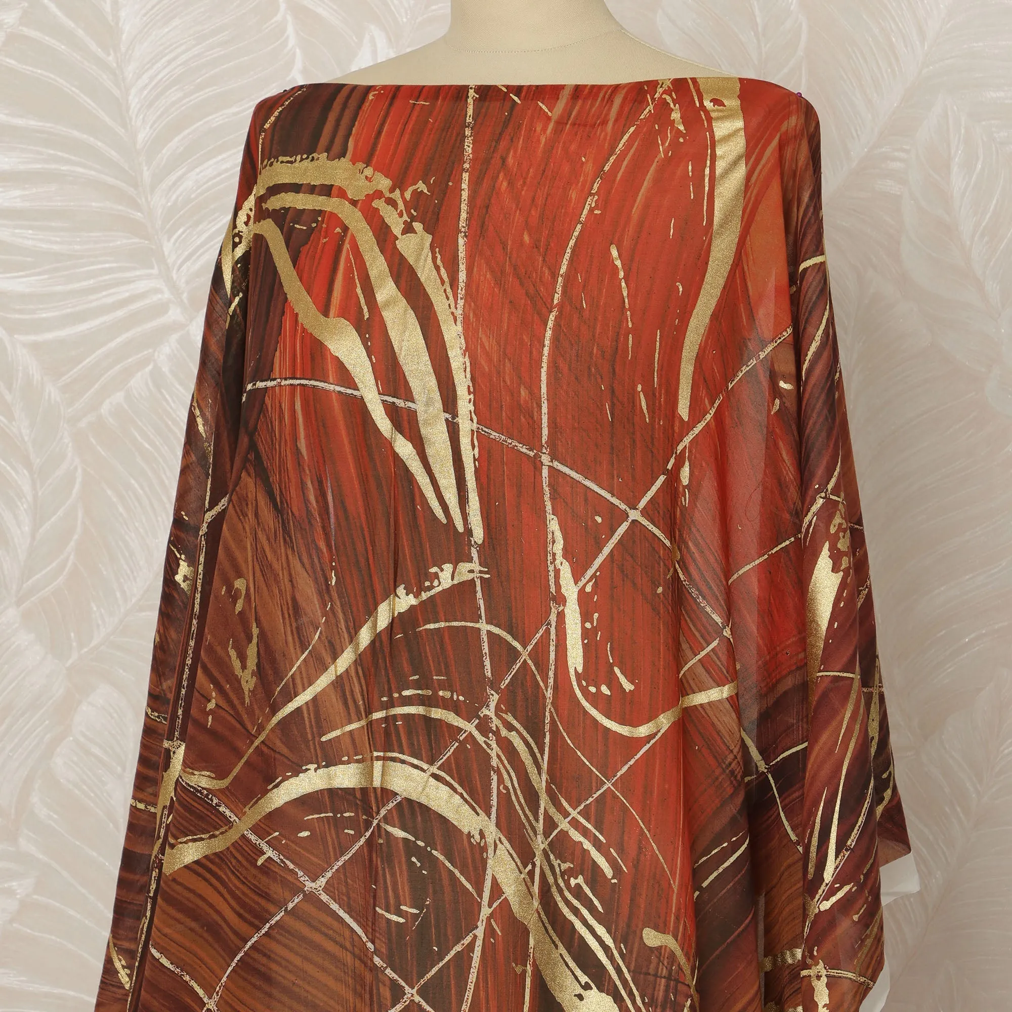 Red and Gold Somali Pure Italian Cotton Voile Dirac Fabric with golden metallic foil, 3.5 Meters, 140 cm Width-D20700