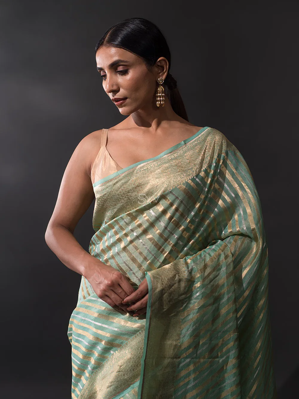 Sea Green Tissue Rangkat Handloom Banarasi Saree