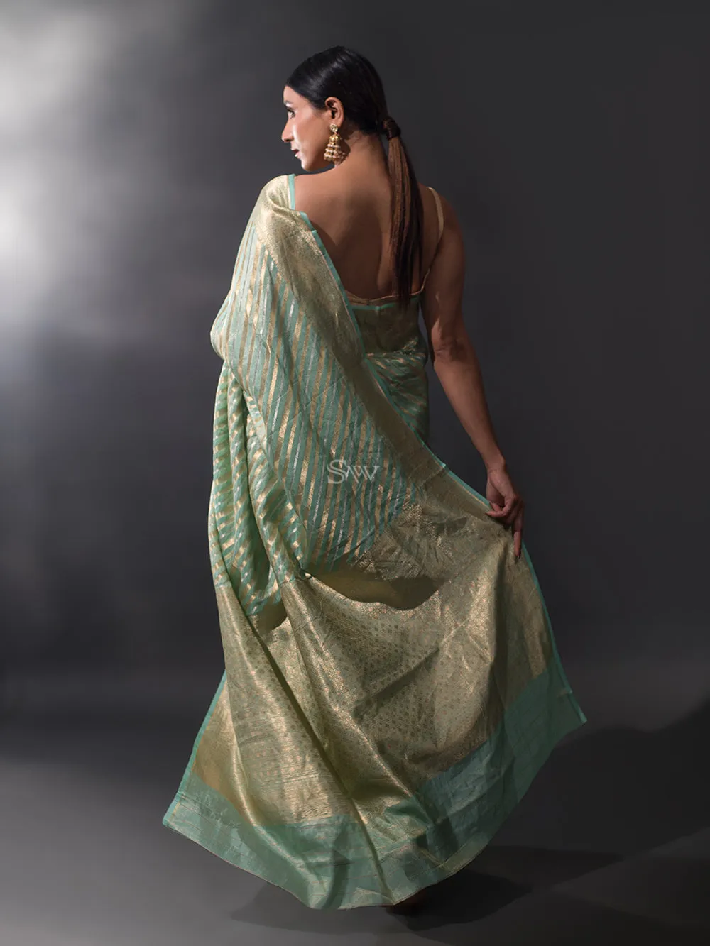 Sea Green Tissue Rangkat Handloom Banarasi Saree