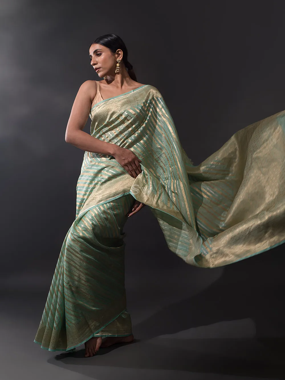 Sea Green Tissue Rangkat Handloom Banarasi Saree
