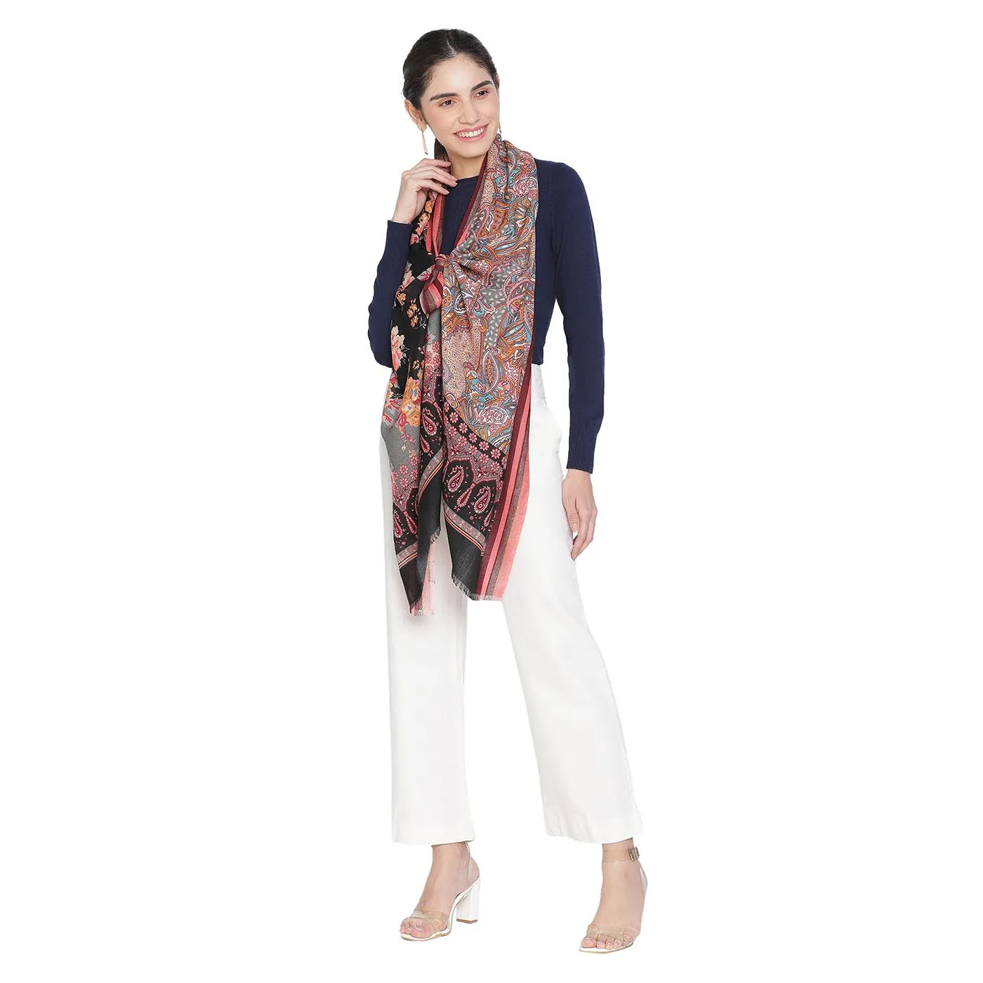 Sharo Wool & Lurex Printed Shawl