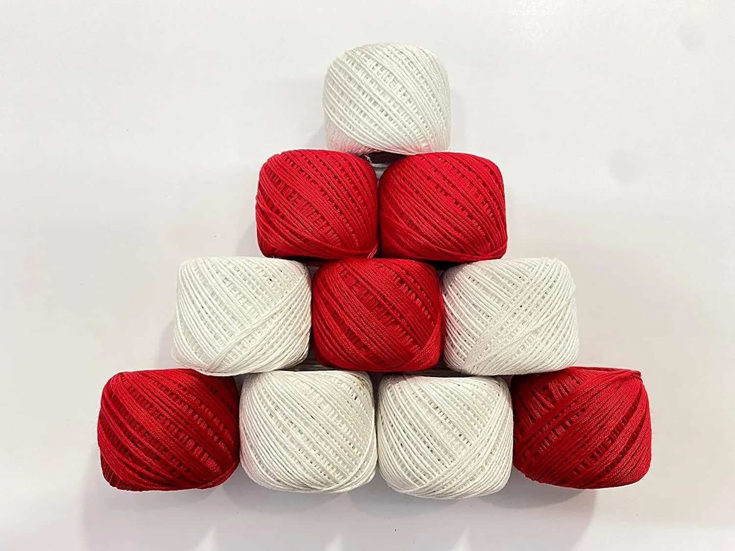 SONIQE Pack of 10 Roll Crochet Cotton Thread Yarn for Knitting and Craft Making Combo.Crochet Cotton Thread Yarn for Knitting and Craft Making (RED and Off White)