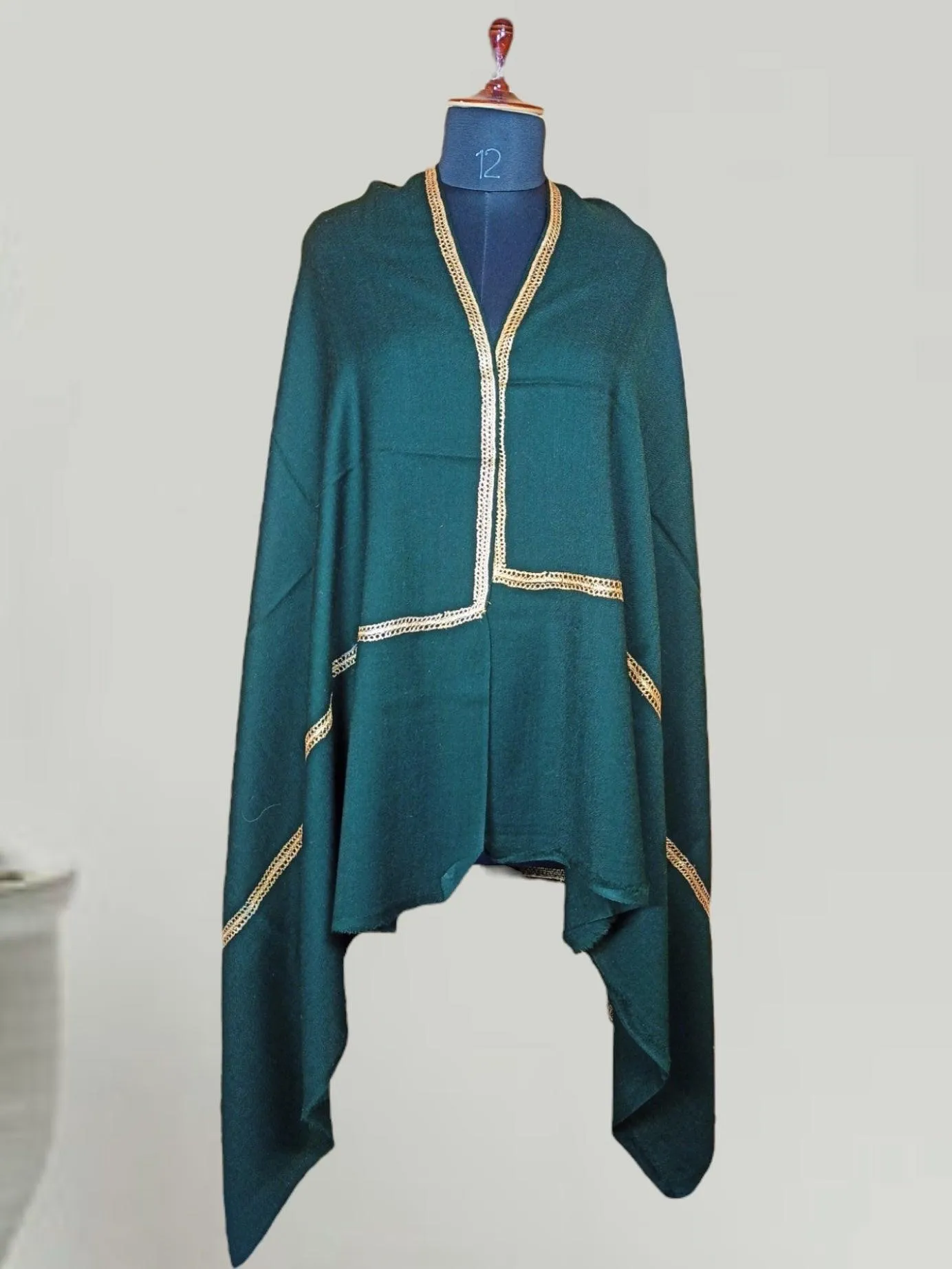 Sozni Tilla Border Shawls | Fine wool | Green