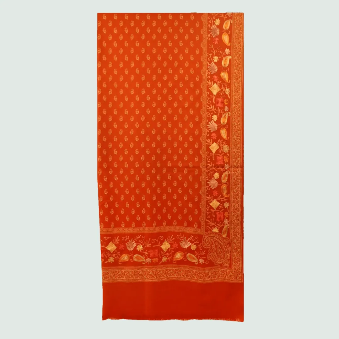 Tangerine Floral Odhani | Stoles & Shawls | 100% Wool