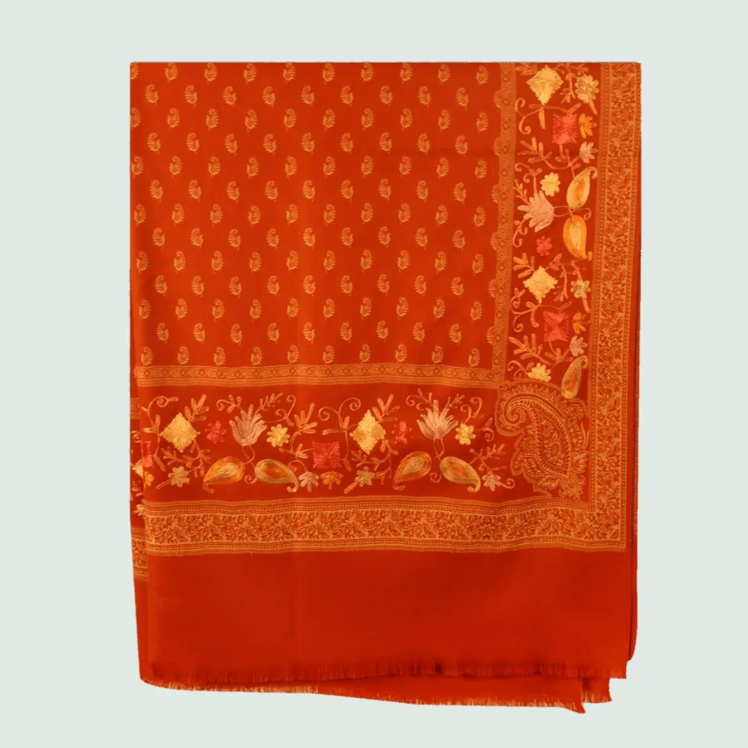 Tangerine Floral Odhani | Stoles & Shawls | 100% Wool