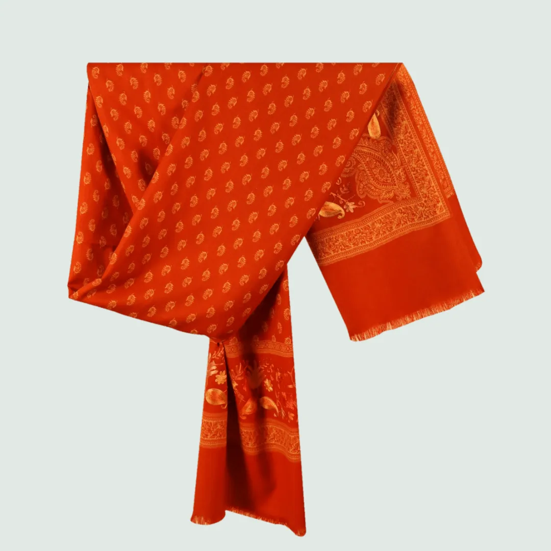 Tangerine Floral Odhani | Stoles & Shawls | 100% Wool