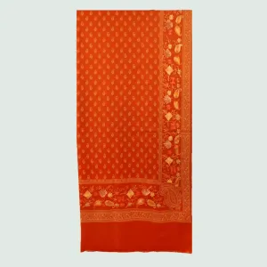 Tangerine Floral Odhani | Stoles & Shawls | 100% Wool
