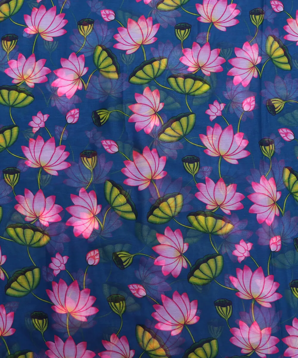 Teal Blue Colour Floral Print Digital Print Chiffon Fabric