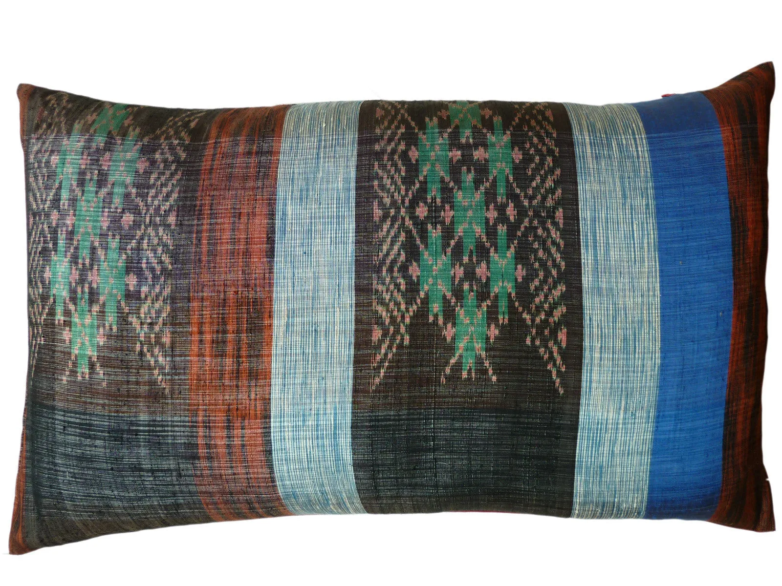 Thai Silk Modern Ikat King Size Pillows  Sold As Pair Red White Blue