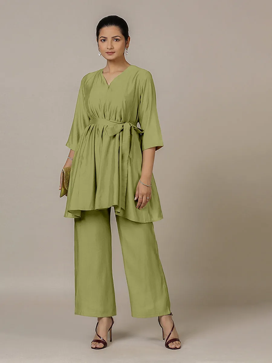 Tuhi x Rozaana | A Line Kurta in Pista Green with Thread Work | Coords or Only Kurta