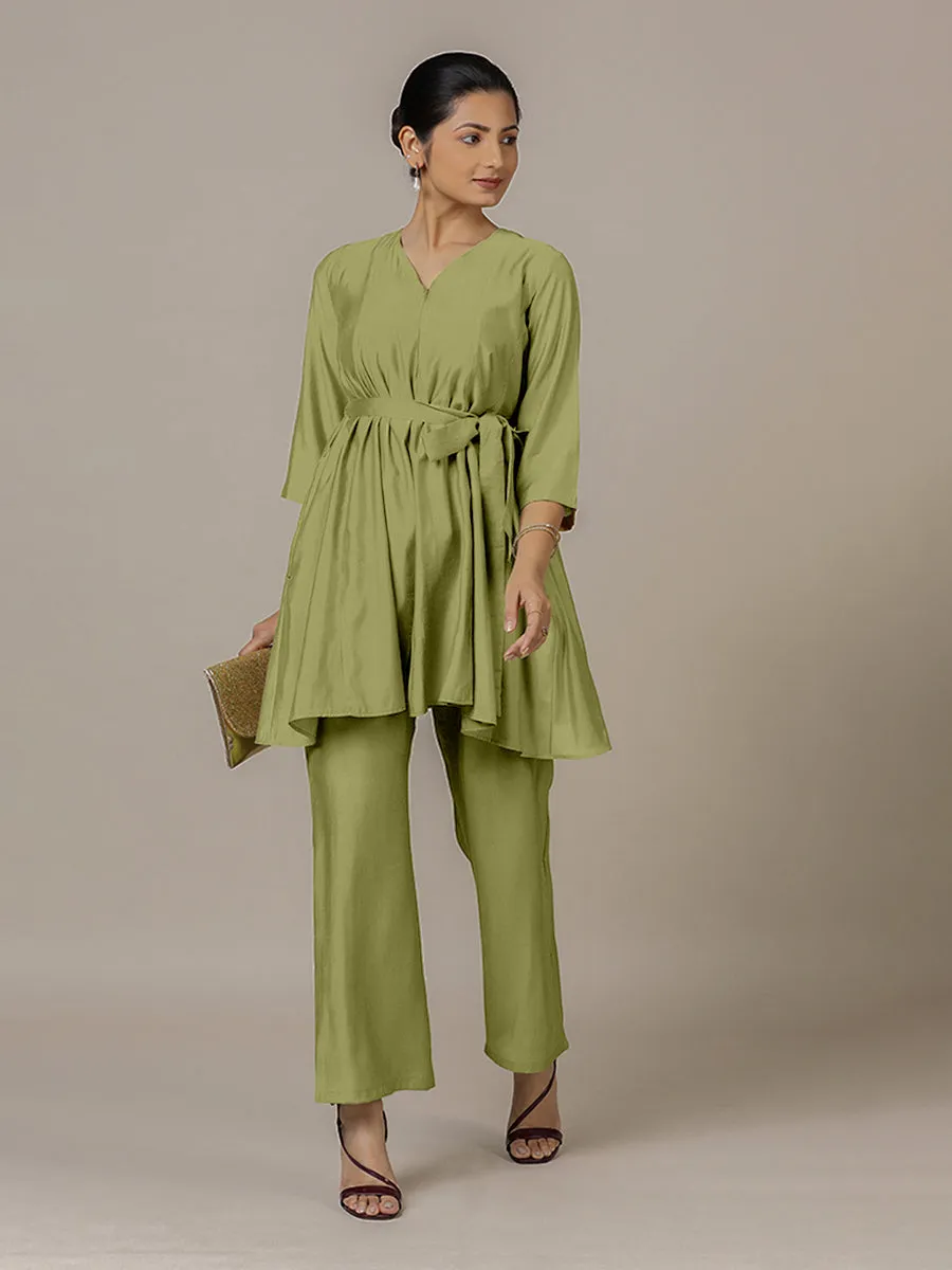 Tuhi x Rozaana | A Line Kurta in Pista Green with Thread Work | Coords or Only Kurta