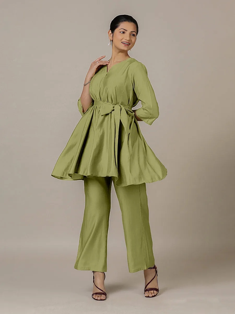 Tuhi x Rozaana | A Line Kurta in Pista Green with Thread Work | Coords or Only Kurta
