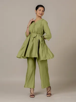 Tuhi x Rozaana | A Line Kurta in Pista Green with Thread Work | Coords or Only Kurta