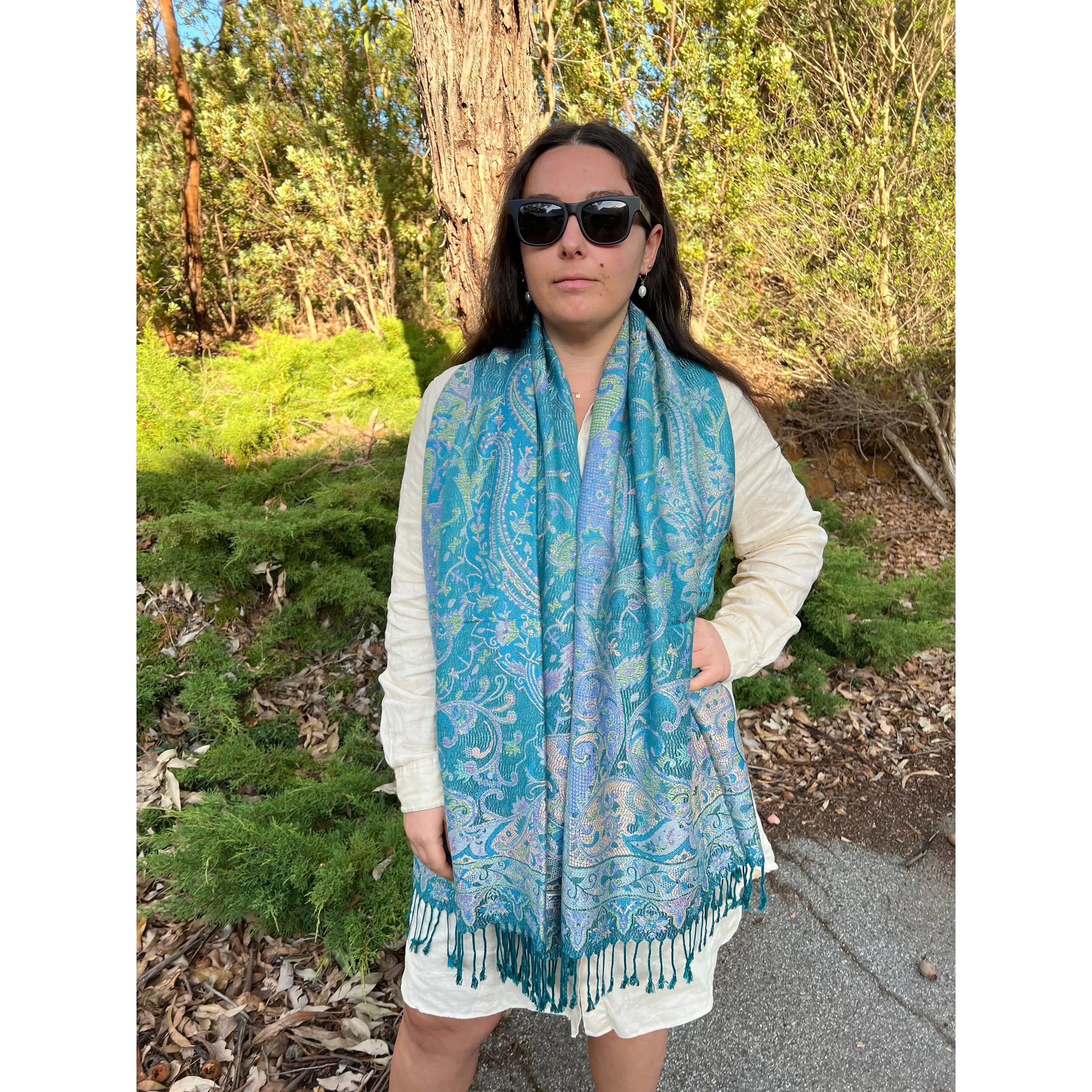Turquoise Pashmina Shawl - Paisley