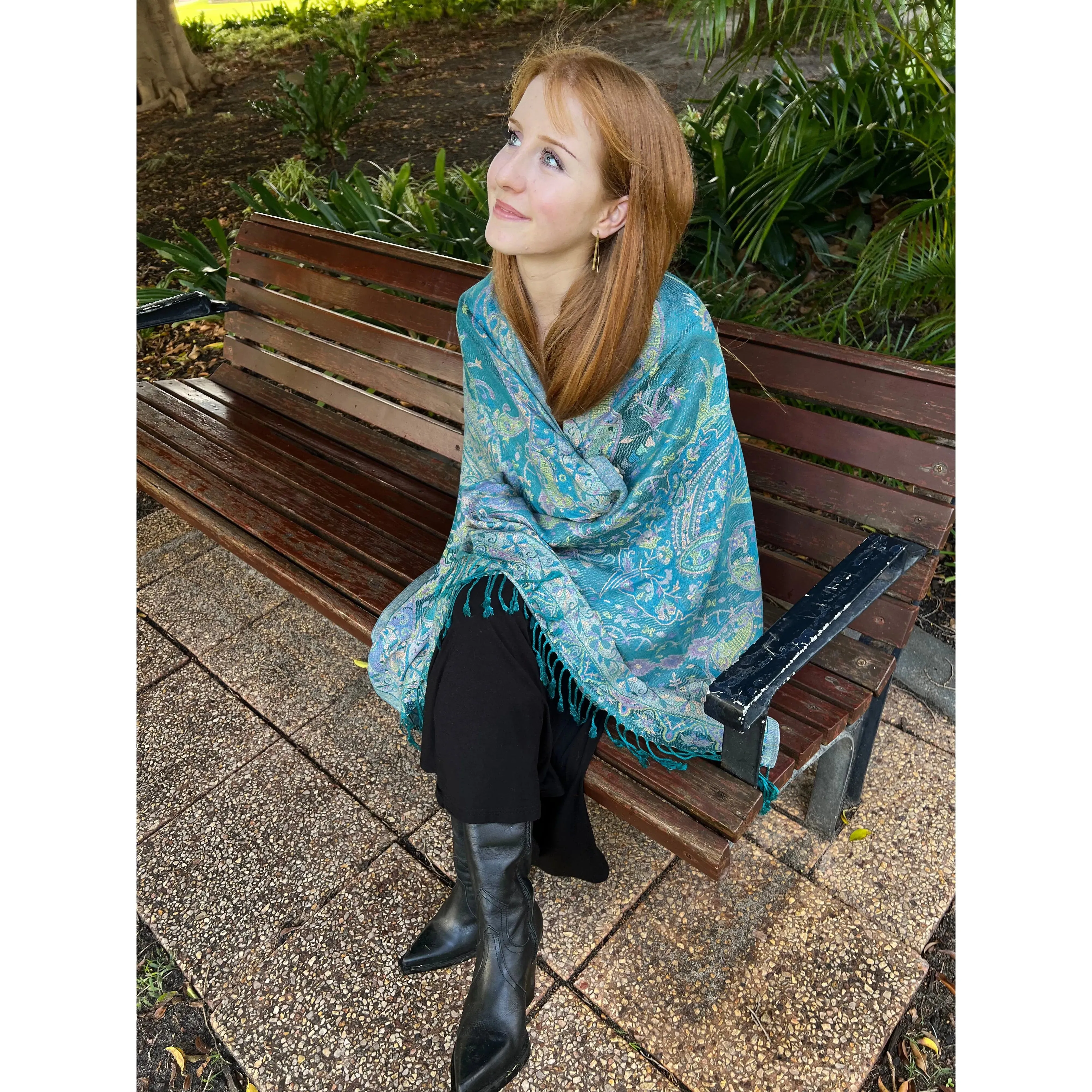 Turquoise Pashmina Shawl - Paisley