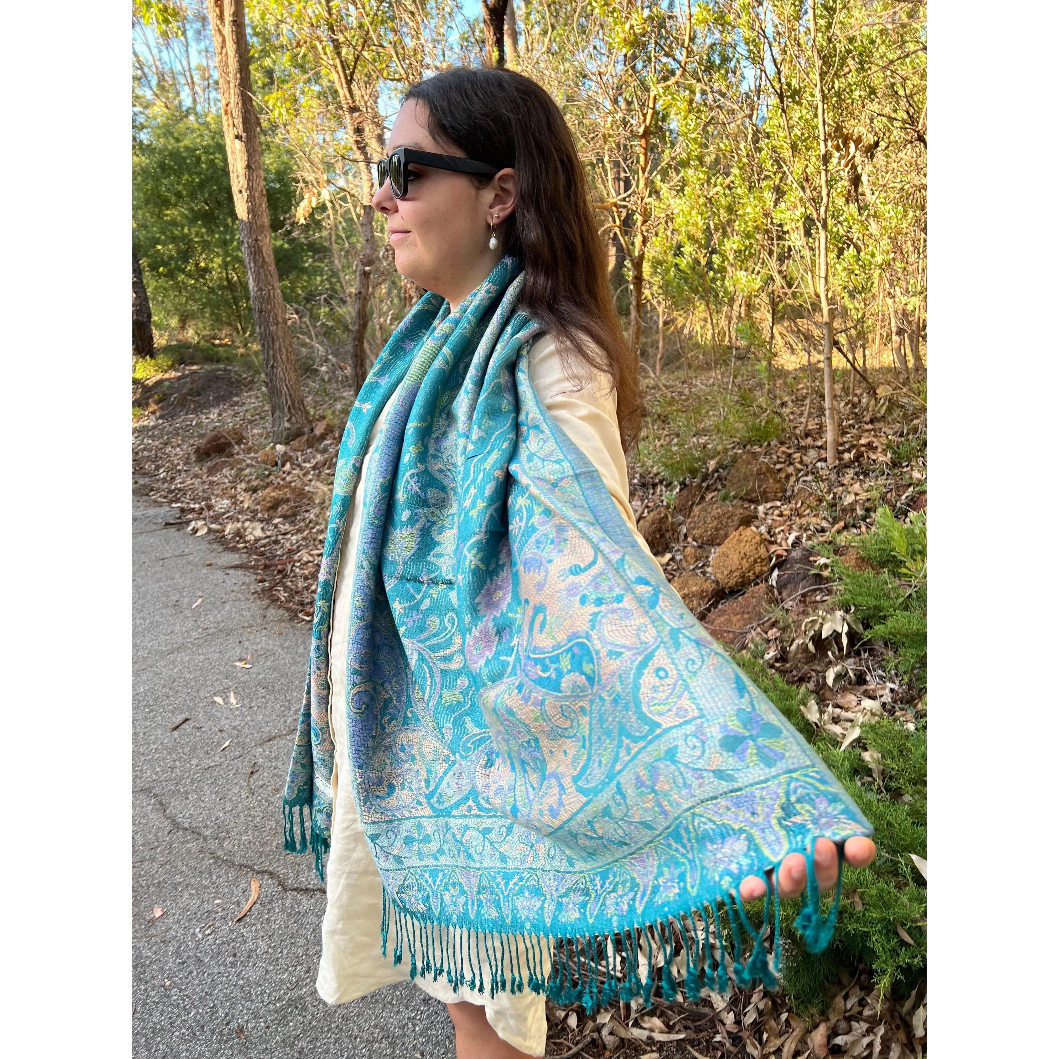 Turquoise Pashmina Shawl - Paisley