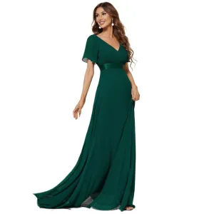V Neck Short Sleeve Chiffon Long Dress