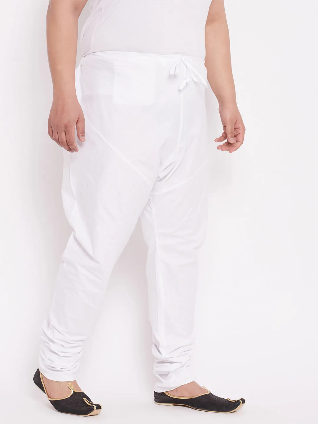 VASTRAMAY Men's Plus Size White Solid Pure Cotton Relaxed-Fit Pyjama