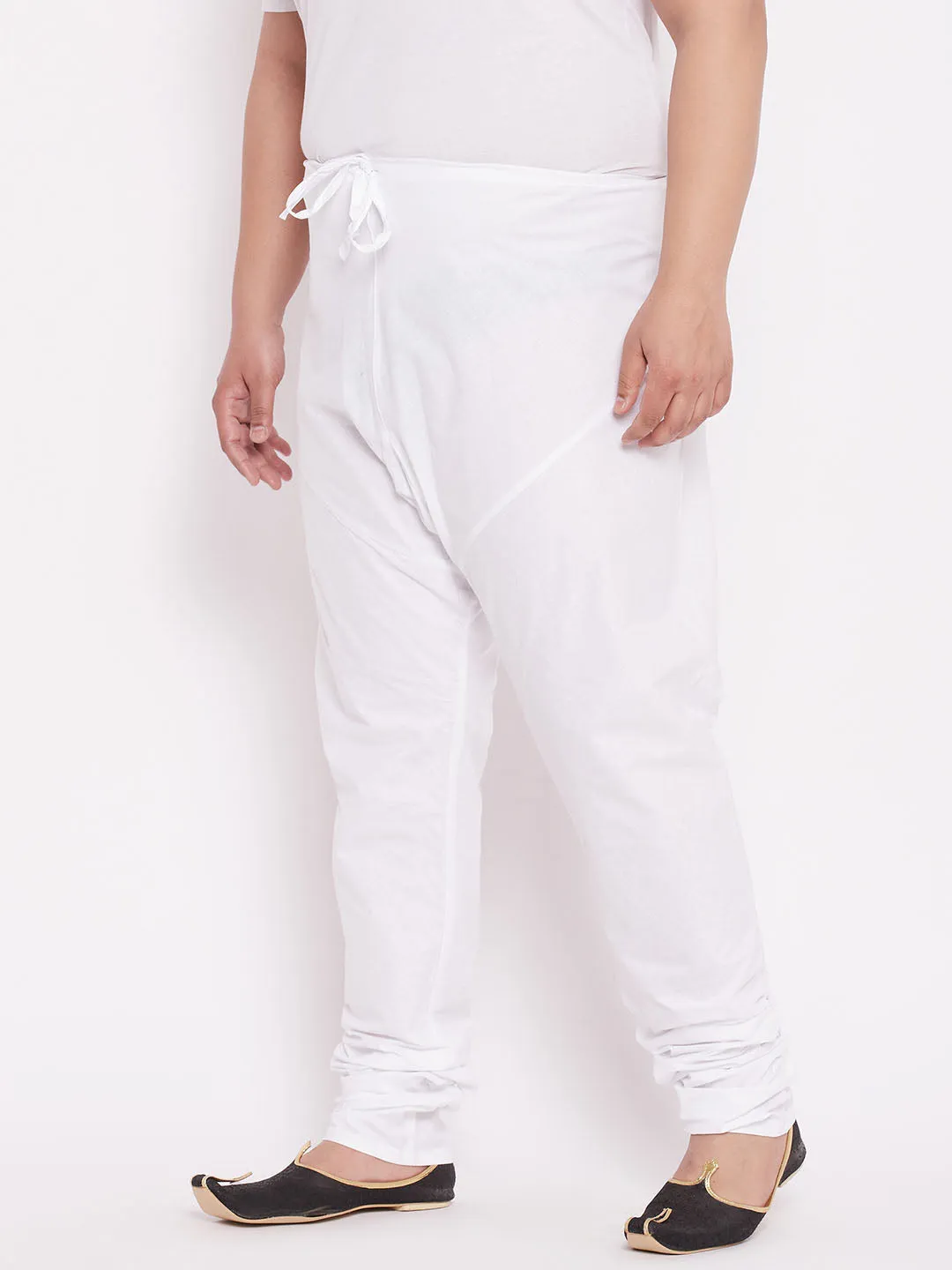 VASTRAMAY Men's Plus Size White Solid Pure Cotton Relaxed-Fit Pyjama