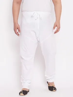 VASTRAMAY Men's Plus Size White Solid Pure Cotton Relaxed-Fit Pyjama