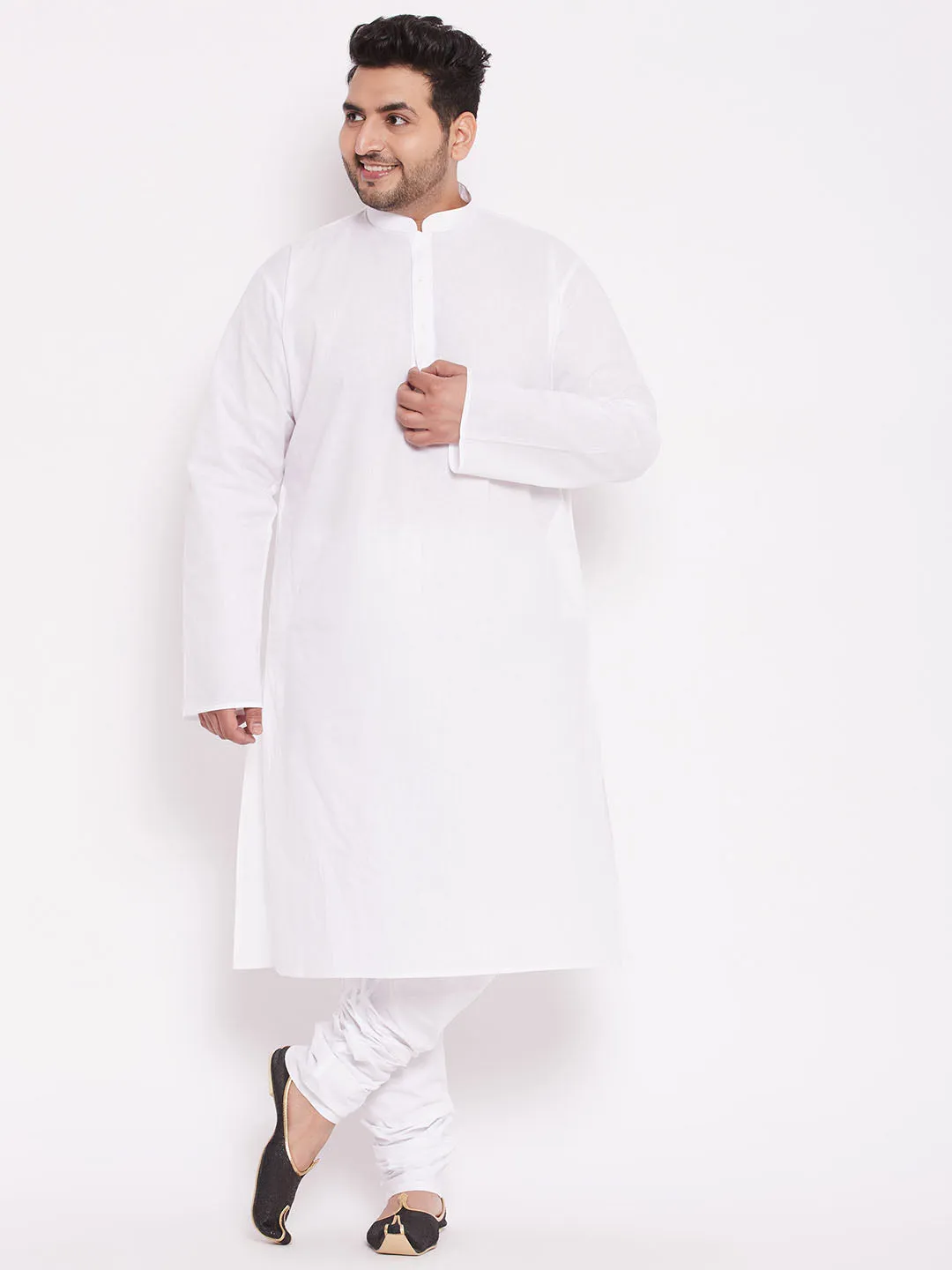 VASTRAMAY Men's Plus Size White Solid Pure Cotton Relaxed-Fit Pyjama