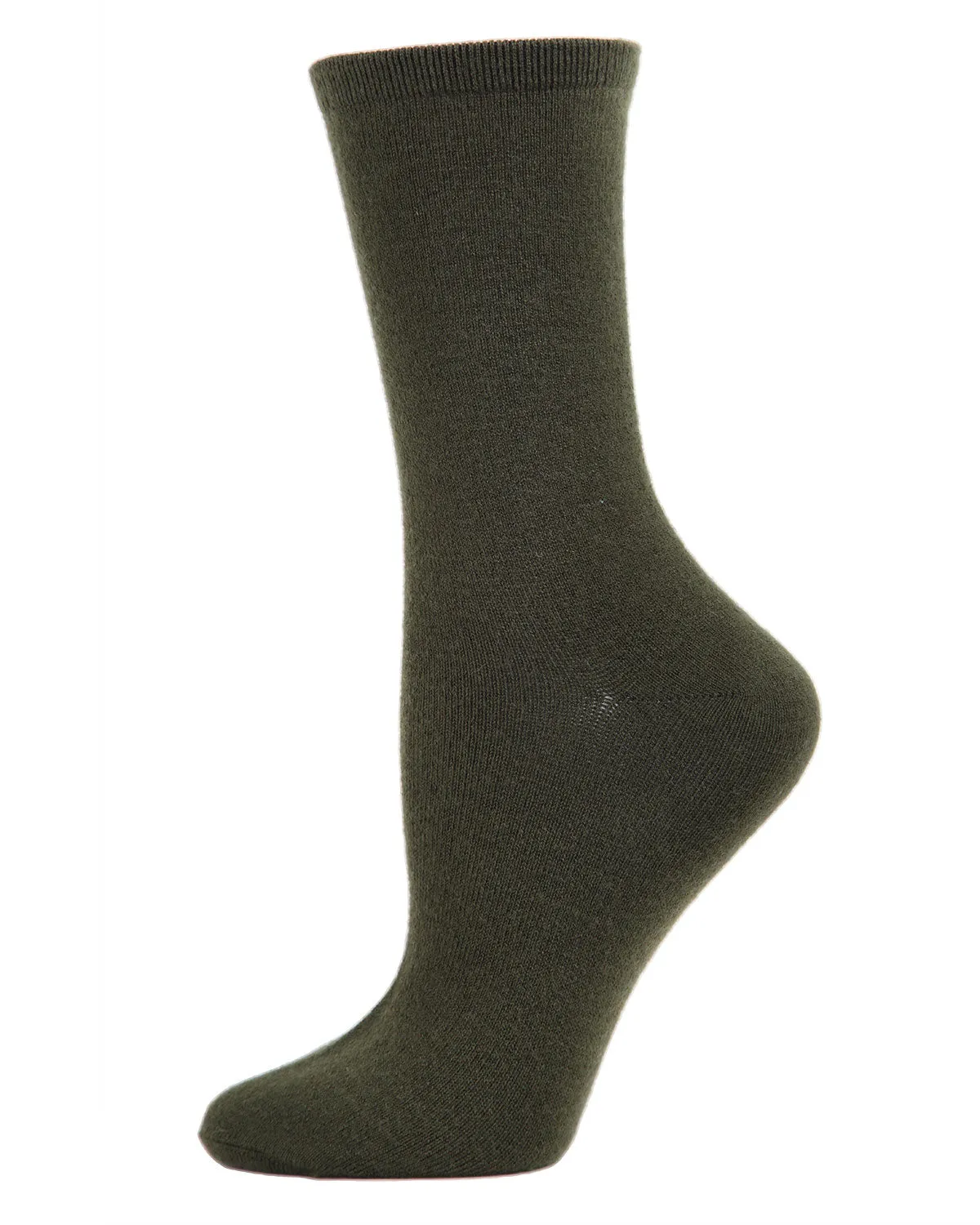 Women's Solid Soft Flat Knit Cashmere Blend Crew Sock