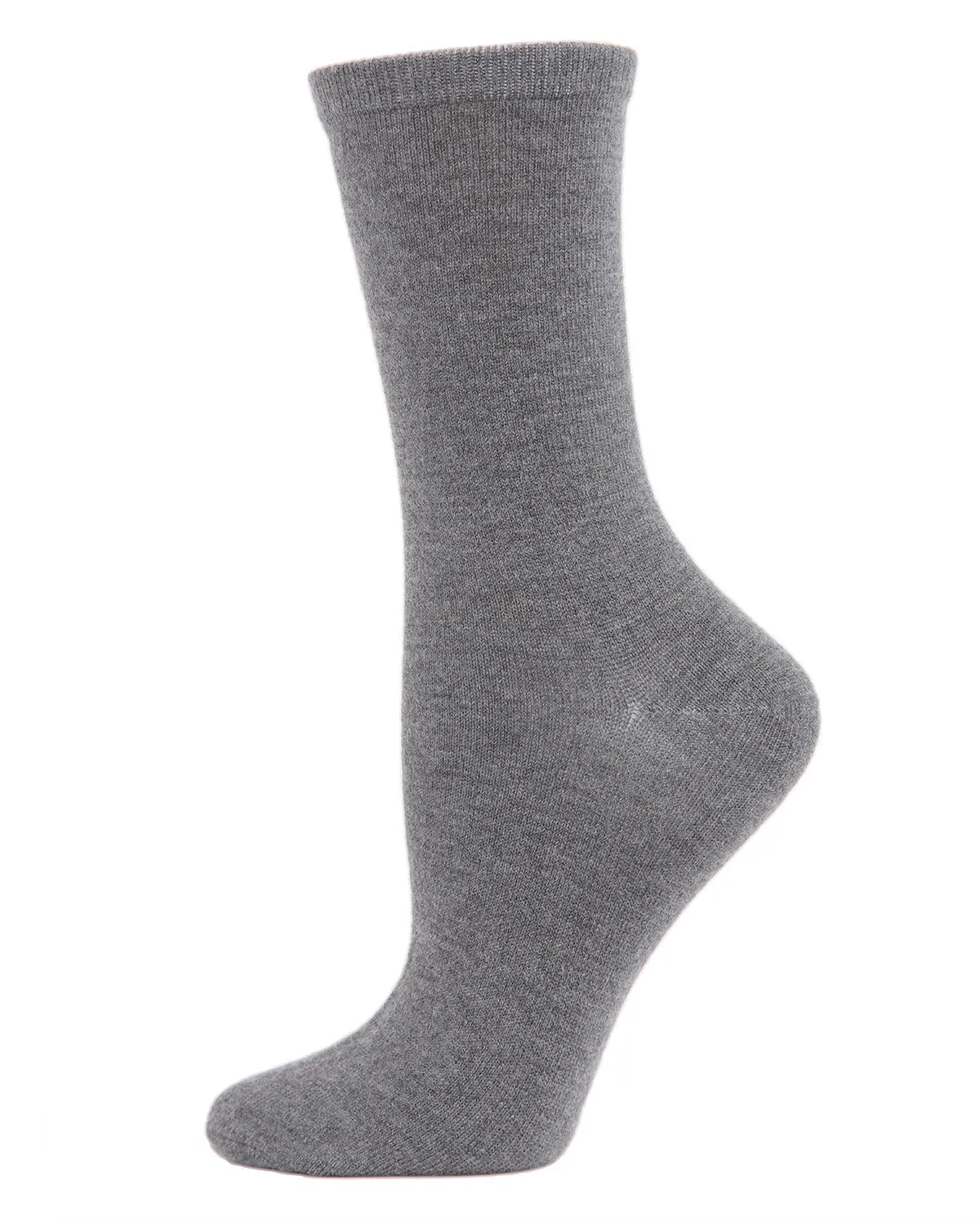 Women's Solid Soft Flat Knit Cashmere Blend Crew Sock