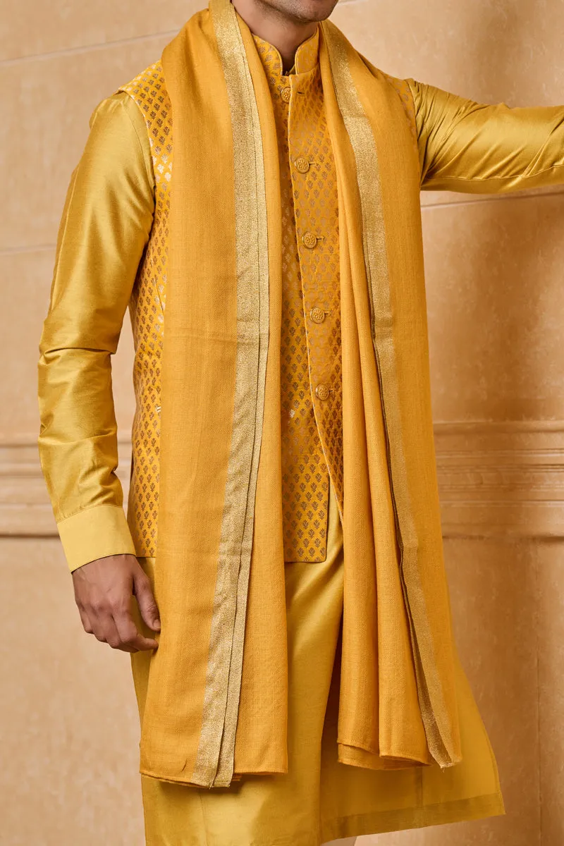 Yellow Shawl With Zari Border