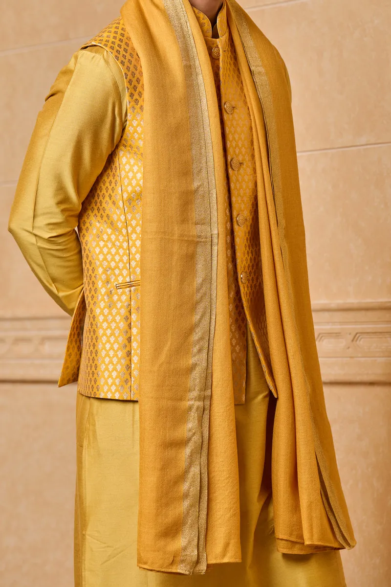 Yellow Shawl With Zari Border